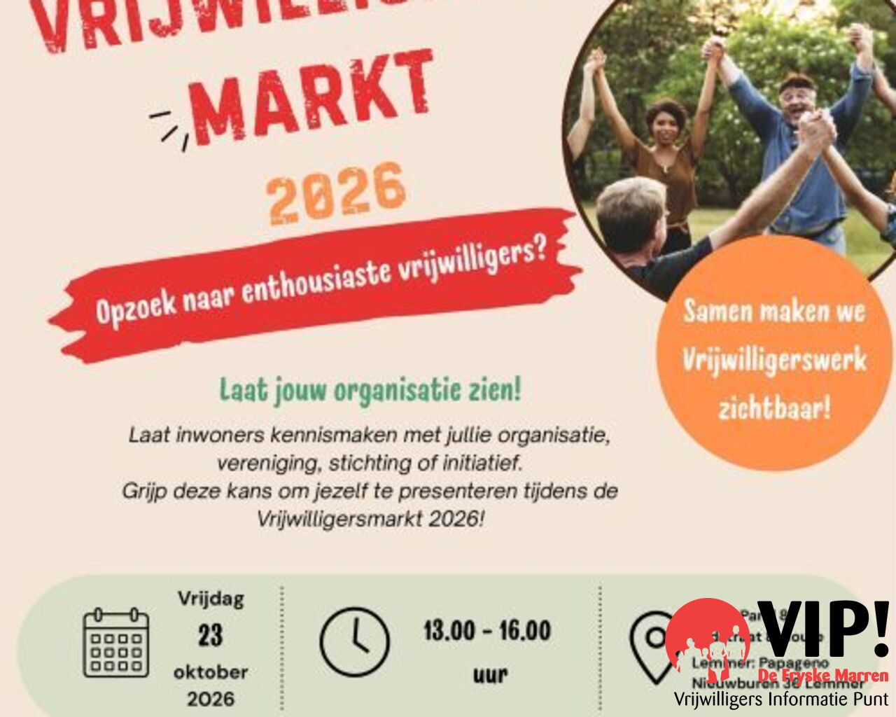 Vrijwilligersmarkt in Joure en Lemmer op vrijdag 23 oktober 2026